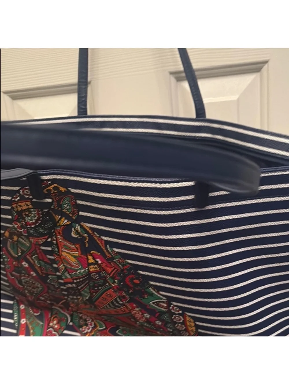Striped NavyVera Bradley Tote Bag with Colorful Scarf Accent